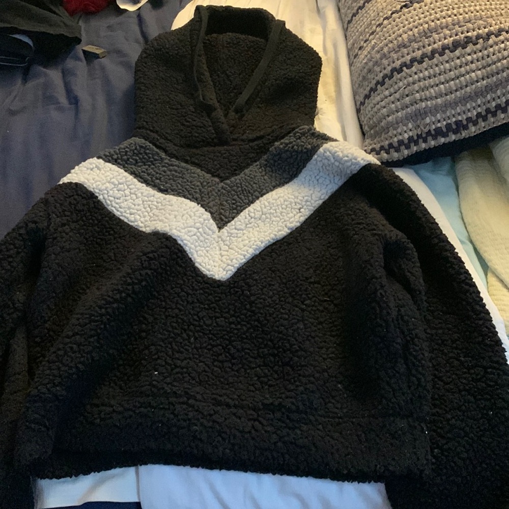 black,green,and white teddy hoodie